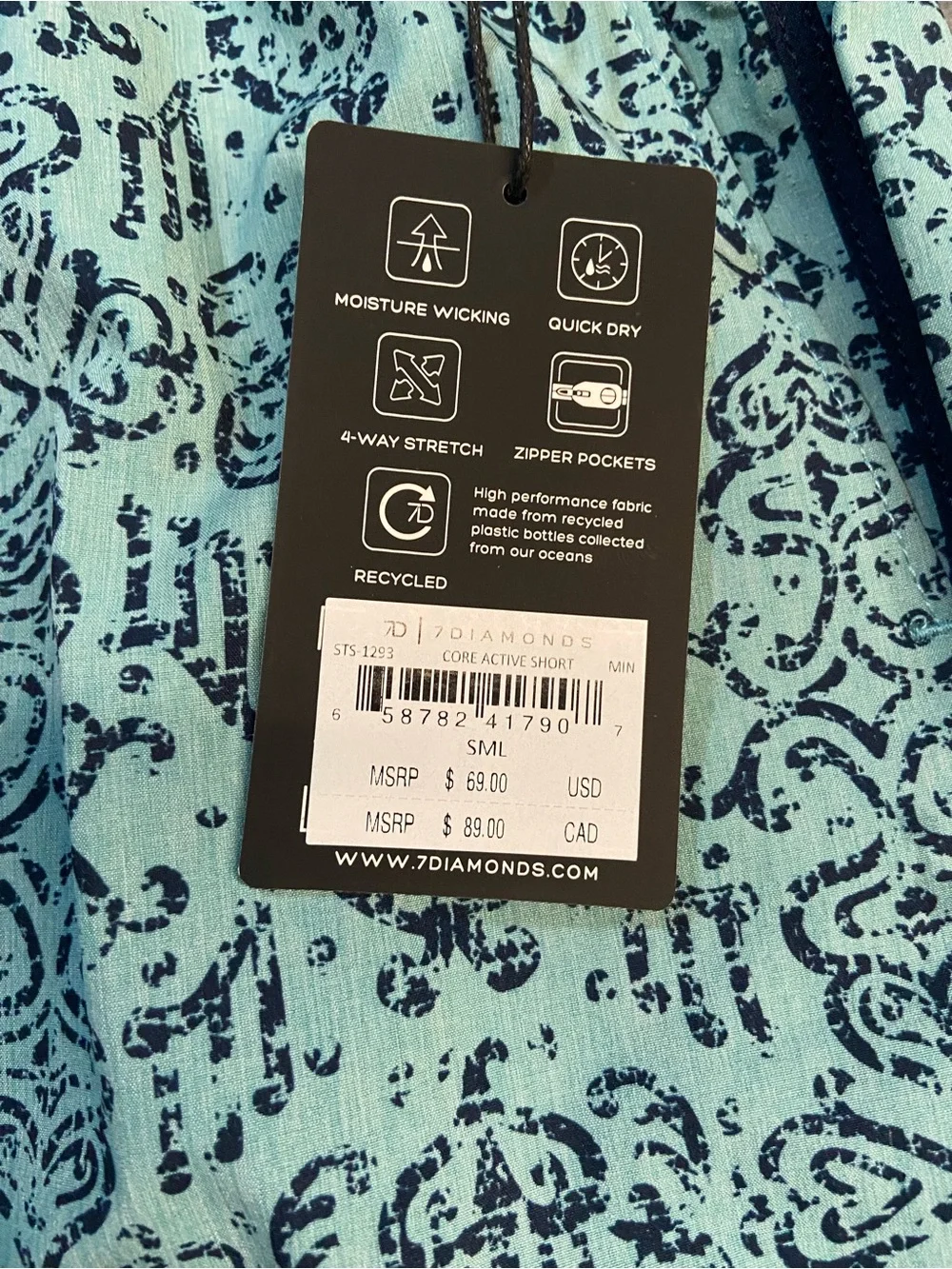 Aqua Printed Bermuda Swim Shorts with Navy Waist